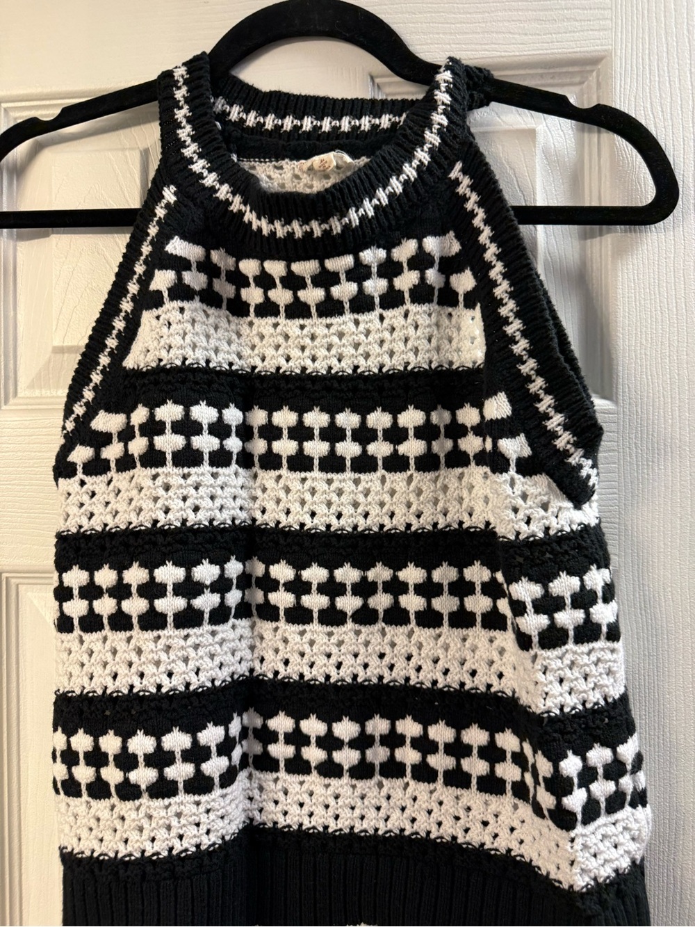 Hem & Thread Black and White Crochet Knit Halter Top